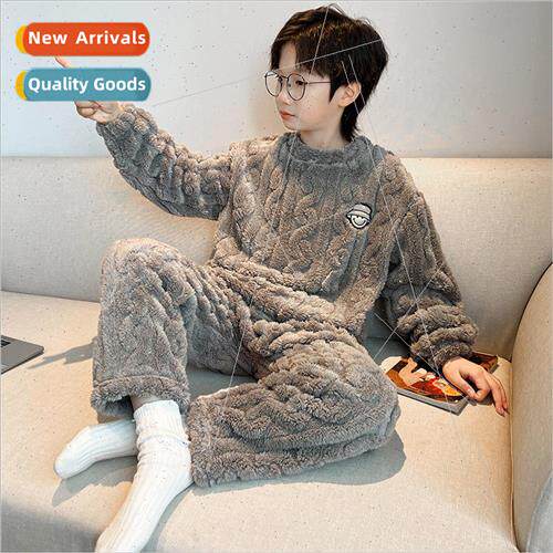Boys fall and winter home wear suit thickened 2023 new 15-ye