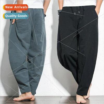 Spring and summer linen pants mens large size pants loose ca