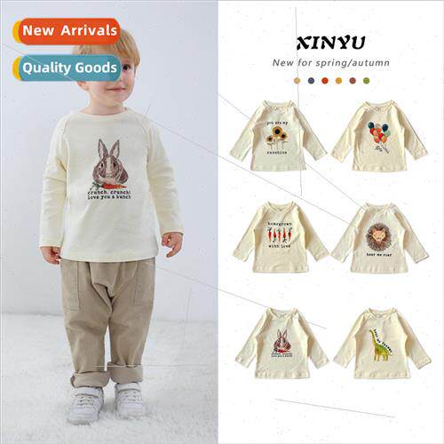 Childrens organic cotton printing round neck shirt girls lon