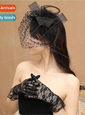 Vintage Prom Cheongsam Dress Accessories Mesh Cap Gloves Set