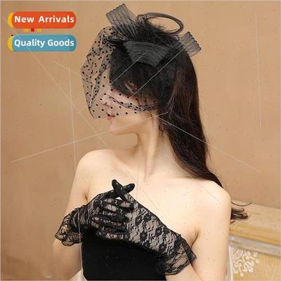 Vintage Prom Cheongsam Dress Accessories Mesh Cap Gloves Set