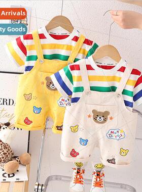 Childrens Bib Pants Colorful Striped Short Sleeve Suit Eleme