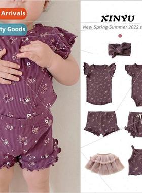 Baby Summer Sweet Purple Floral Shorts Tank Top Set Clothes