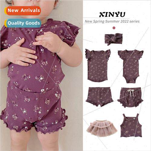 Baby Summer Sweet Purple Floral Shorts Tank Top Set Clothes