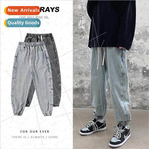 Jeans mens loose plate row buckle leg casual pants Hong Kong