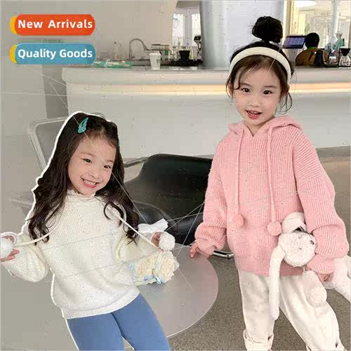 Girls fall and winter  cute ball hooded knit sweater baby pu
