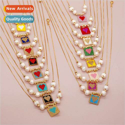 Wind niche fashion rice bead weave peach heart tag pearl bea