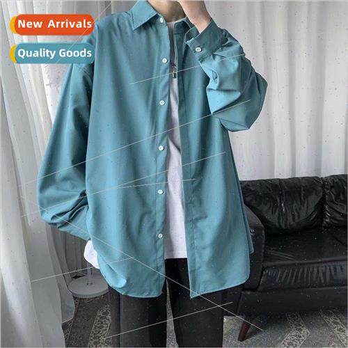 Blue dark button black shirt mens loose fall long-sleeved sh
