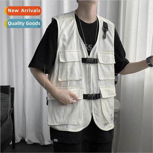 Summer Japanese retro hair multi-pocket work vest men ins lo