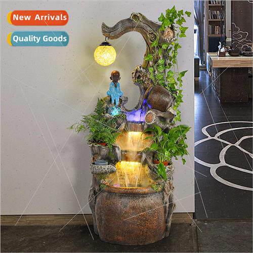Rustic running water fountain water feature floor living roo