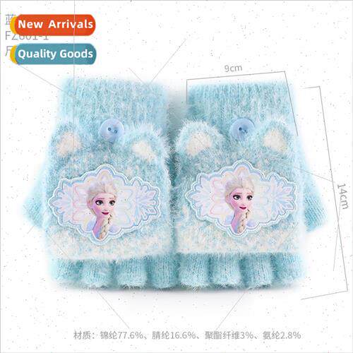 New childrens gloves girls winter warm knitted flip-flop fiv