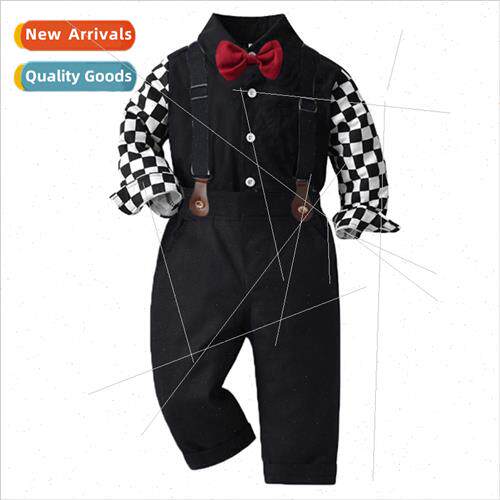Childrens new childrens fall plaid long-sleeved bow tie cott