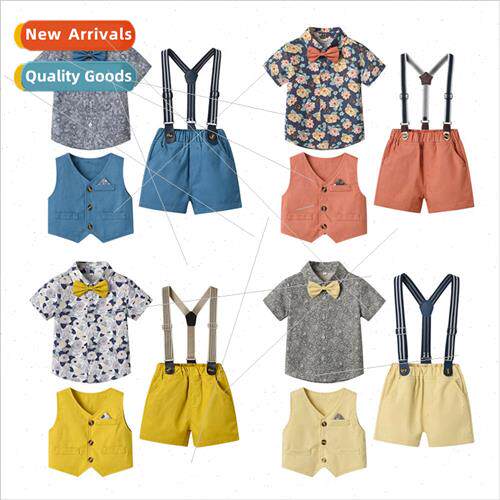 Boys suit summer boys vintage bow flower shirt vest back pan