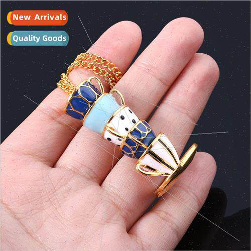 Fashion  jewelry enamel glaze tea cup coffee cup necklace me