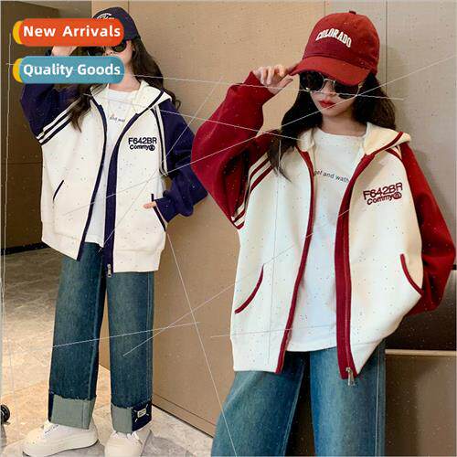 Girls jacket autumn 2023 new fried set color blocking long-s