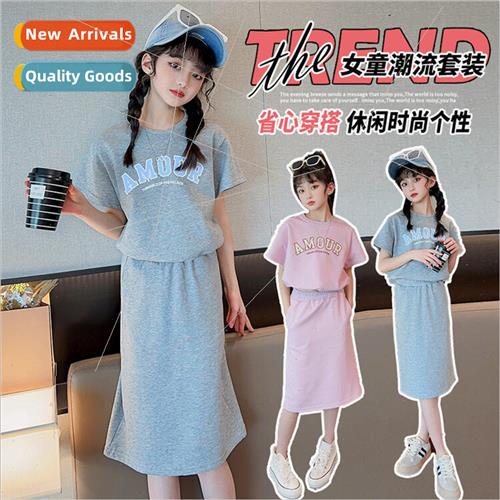 Girls 2023 summer new half-body skirt suit middle and large