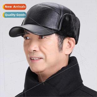 cap elderly winter and aged middle leather man old mens Hat