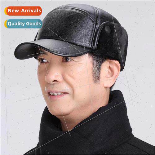 Hat mens winter old man leather cap middle-aged and elderly