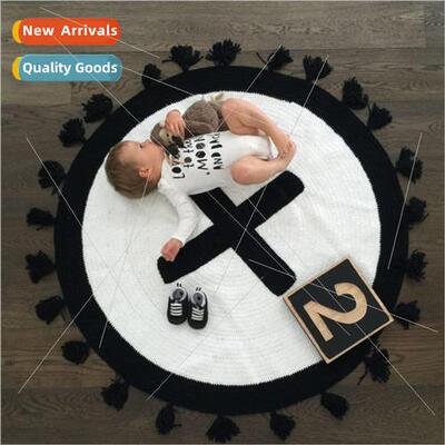 Hand-Woven Baby Crawling Mat Cross Tassel Photography Blanke