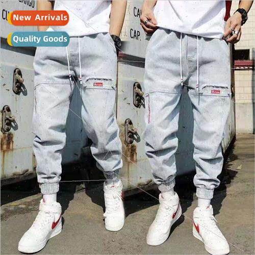 Korean workwear jeans mens nd light-colored hip-hop pants lo