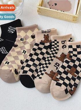 Spring and summer plaid bear socks female socks ins socks ca