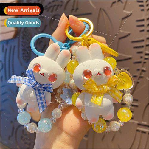 Cartoon cute beaded white rabbit keychain nd exquisite car k
