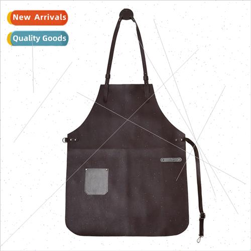 Slim long  of simple high-grade leather work apron barista b