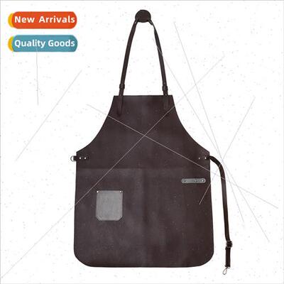 Slim long  of simple high-grade leather work apron barista b