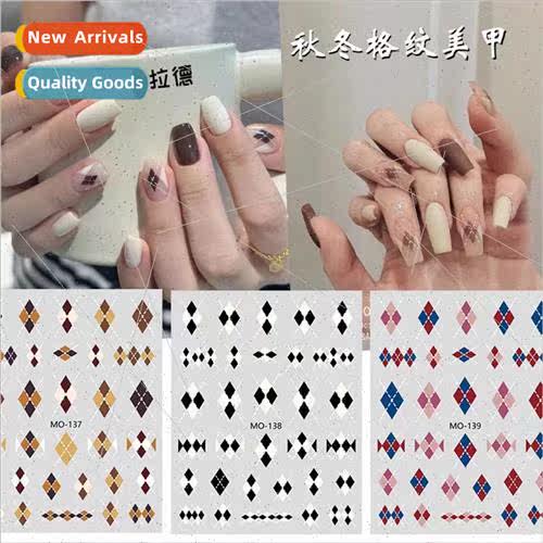 Autumn and winter beauty Ladd diamond-shaped checkered nail