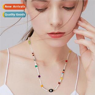 alloy eye beads Ins steel ethnic stainless collarbone niche