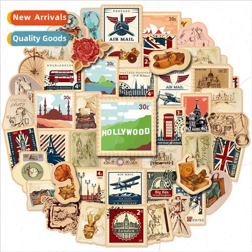 50 self-created British and American stamps stickers Renaiss