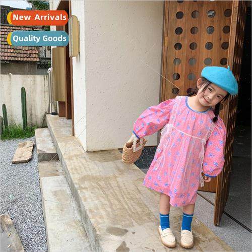 Korean fall new girls cotton floral bubble sleeve cute dress