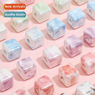 Japanese cream ceramic ink splash halo square beads loose be