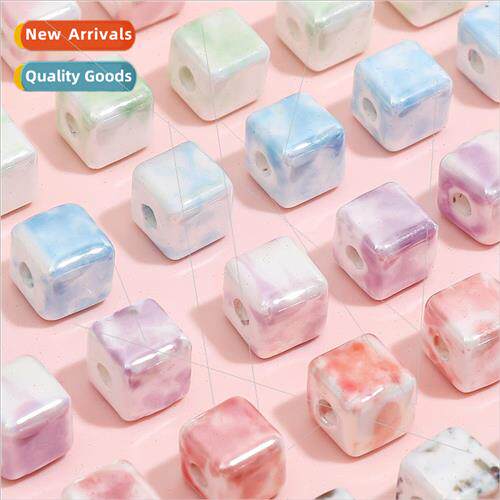 Japanese cream ceramic ink splash halo square beads loose be