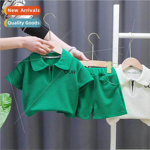 Childrens suit 2022 summer new boys lapel half-zipper short-