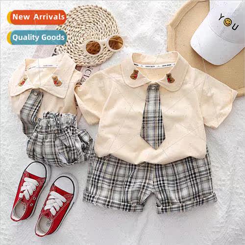 Boys and girls summer new 2023 college  suit baby boy plaid