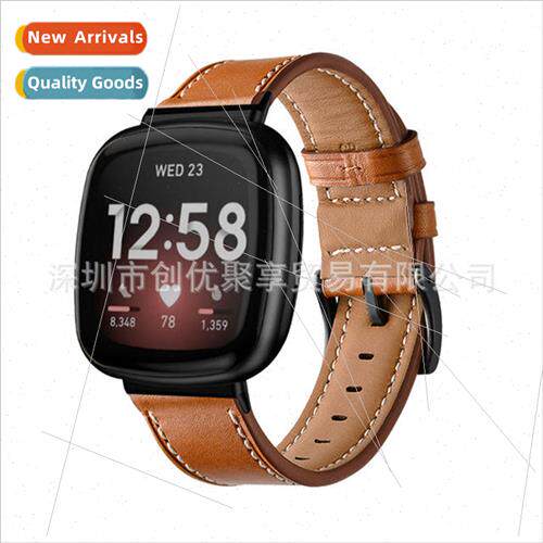 适用 Fitbit versa3/versa4 leather strap fitbit sense2/sense