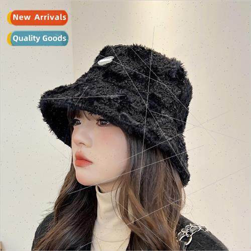 Basin cap female spell color plaid imitation lamb wool fishe