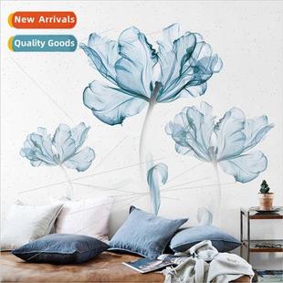 flowers blue wall stickers bedroo Creative sofa Scandinavian