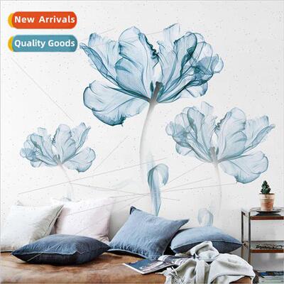 Creative Scandinavian blue flowers wall stickers sofa bedroo