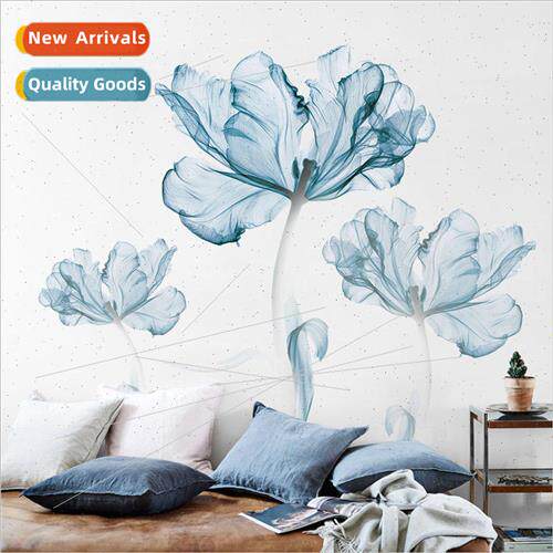 Creative Scandinavian blue flowers wall stickers sofa bedroo