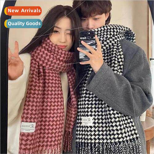 Clashing color plaid scarf female winter Japanese retro plai