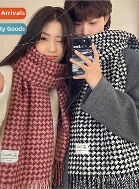 Clashing color plaid scarf female winter Japanese retro plai