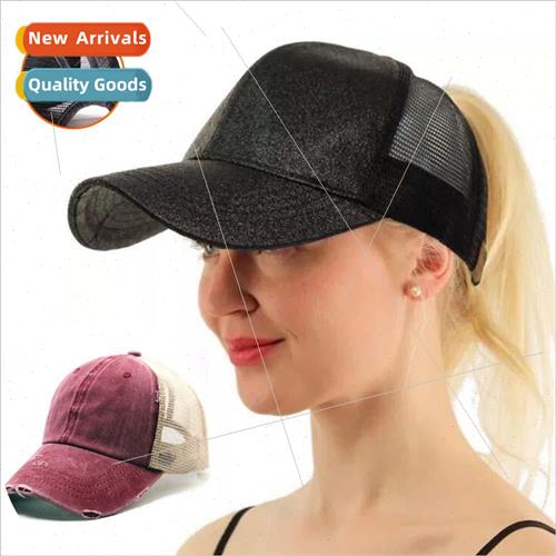 The new washed hole-breaking womens baseball cap spring and