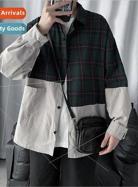 2020 new fall mens plaid long-sleeved shirt men Korean nd ha