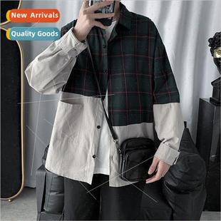 men long new 2020 plaid mens sleeved Korean shirt fall
