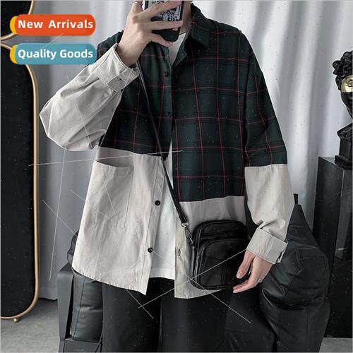 2020 new fall mens plaid long-sleeved shirt men Korean nd ha