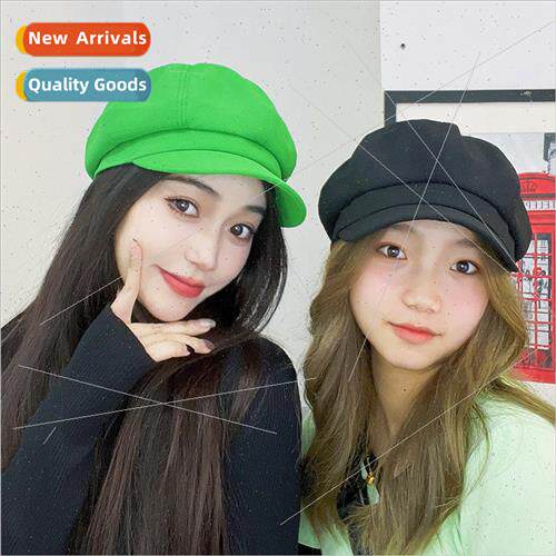 Hat female autumn and winter octagonal cap female solid colo