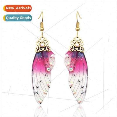Korean  temperament cicada gradient butterfly wings earrings