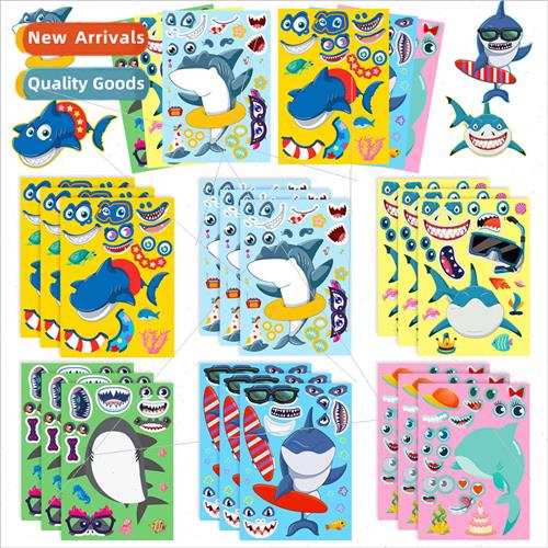 6pcs/pack shark face swap puzzle stickers DIY personalized s
